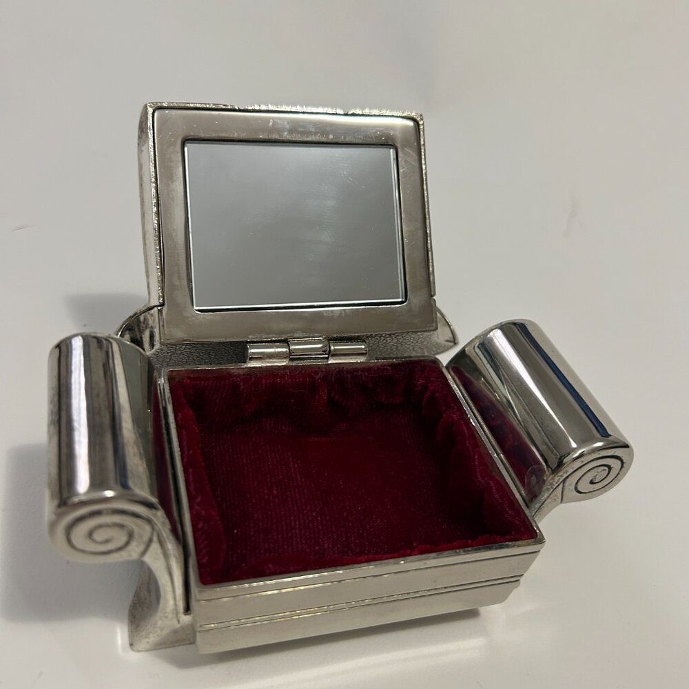 Vintage 1991 Godinger Silver Plated Sofa Couch Red Velvet Jewelry Box Lid mirror - Picture 5 of 15